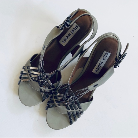 STEVE MADDEN Gray leather Turnpyke wood wedge heel - Picture 3 of 8